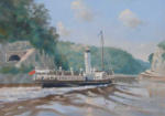 White Funnel paddle steamer Westward Ho in the Bristol Avon, painting oil on canvas board, 10" x 14"