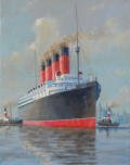 Painting of Cunard liner RMS Mauretania, oil on canvas 18" x 14"