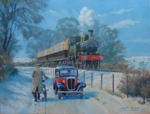GWR 14xx class, 0-4-2T, auto train, original railway art