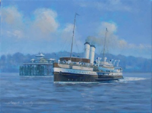P&A Campbell paddle steamer Cardiff Queen, Clevedon Pier - maritime painting