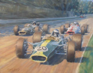 Painting of Jim Clark, Lotus 49, 1967 Italian Grand Prix