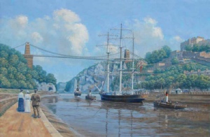 Clifton Suspension Bridge Bristol, three mast barque Star of Persia - marine art