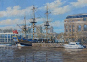 Replica Captain Cook's Endeavour, Arnolfini, Bristol City Docks - maritime art