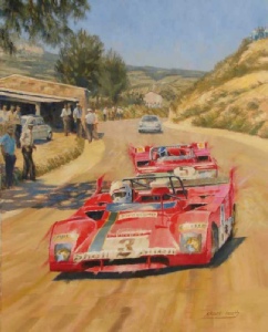 Painting of Ferrari 312pb, Targa Florio 1972, by motoing artist Stuart Booth