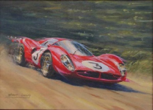 Ferrari P4, Monza 1000km 1967, painting by automotive artist Stuart Booth