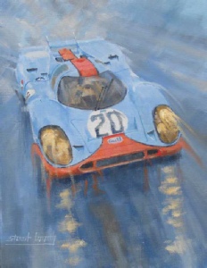 Porsche 917 Gulf, 1970 Le Mans, painting by motoring artist Stuart Booth