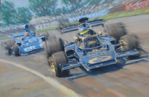 Painting of Ronnie Peterson, Lotus 72, Silverstone 1973