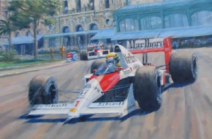 Painting of Ayrton Senna, McLaren MP4/5, Monaco Grand Prix 1989