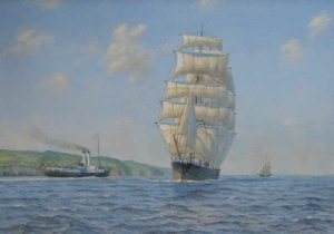 Three mast barque Favell, Bristol Channel - sailing ship painting