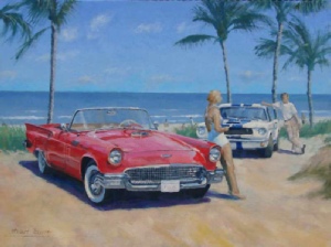 Ford Thunderbird 1957, Shelby Mustang 1965, classic auto art