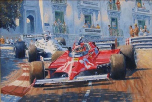 Painting of Giles Villeneuve, Ferrari 126C, Monaco Grand Prix 1981